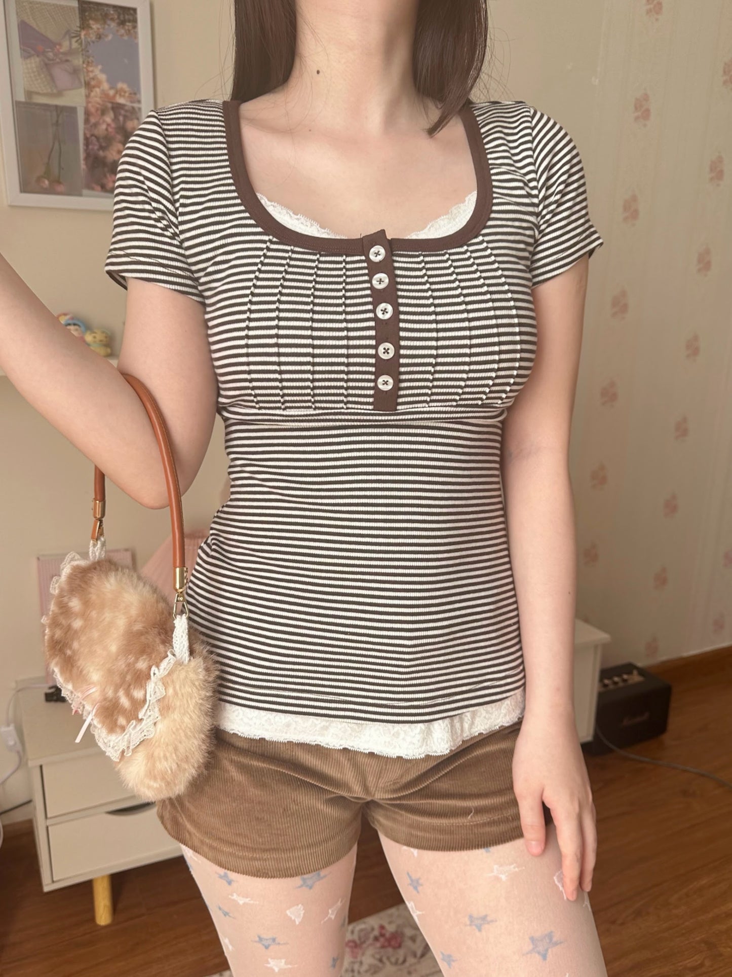 Brown Stripe Henley Top