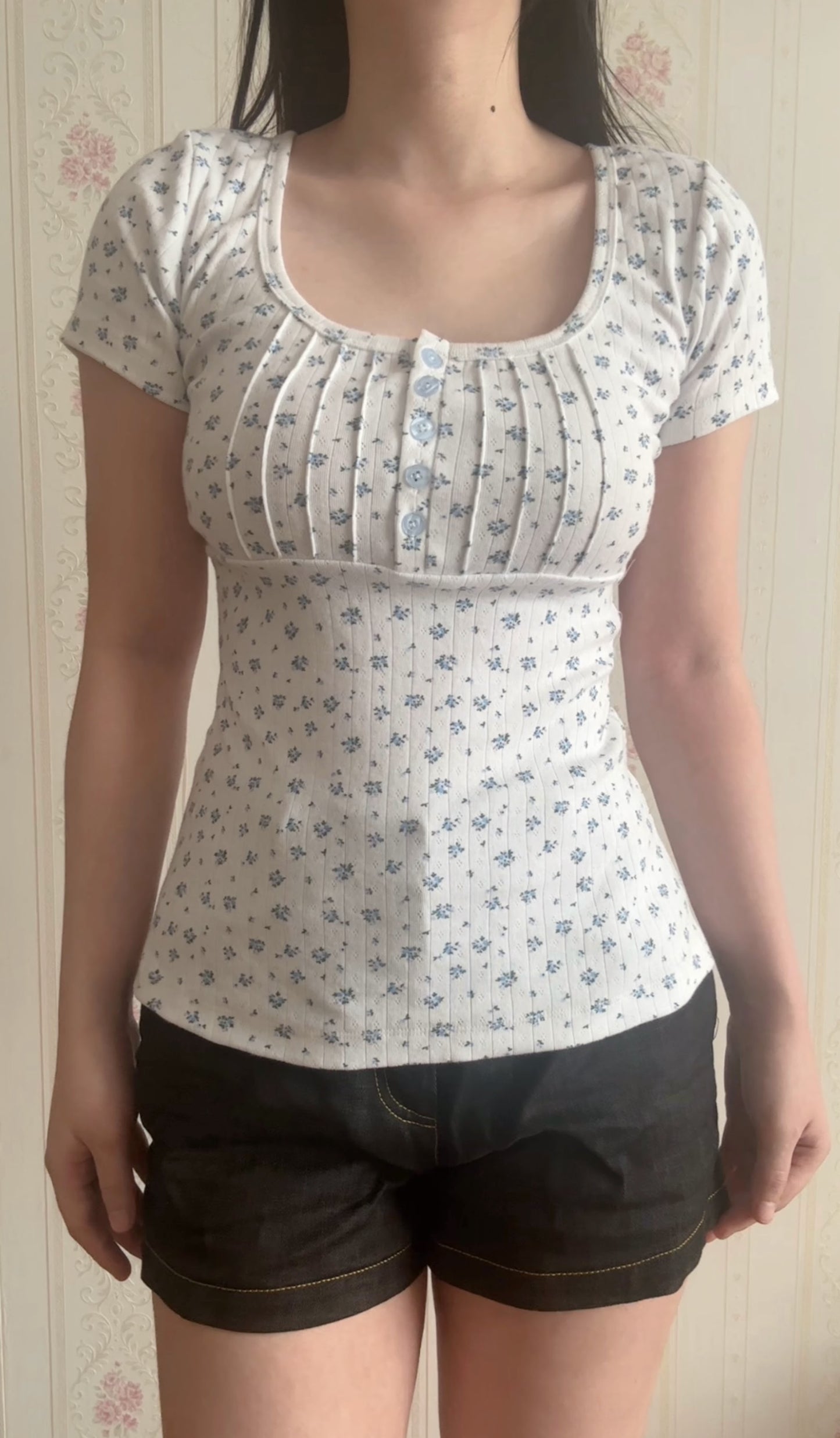 Floral Henley Top (Blue ver)