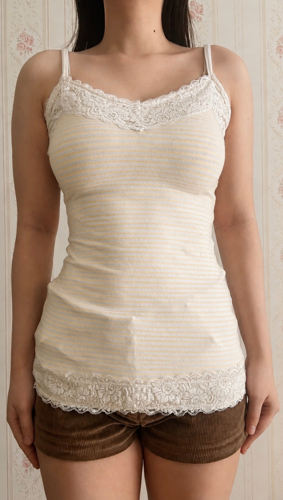 Yellow stripe lace cami