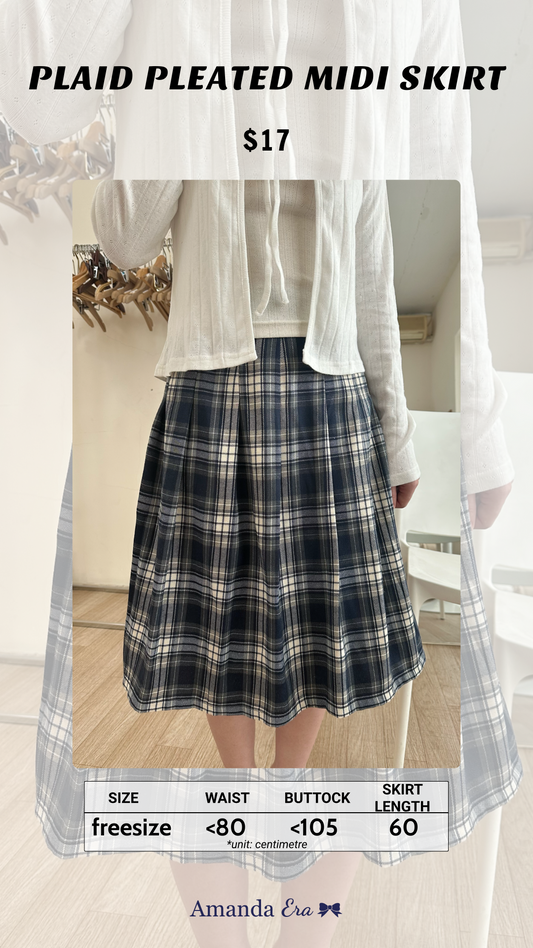 Plaid pleated midi skirt