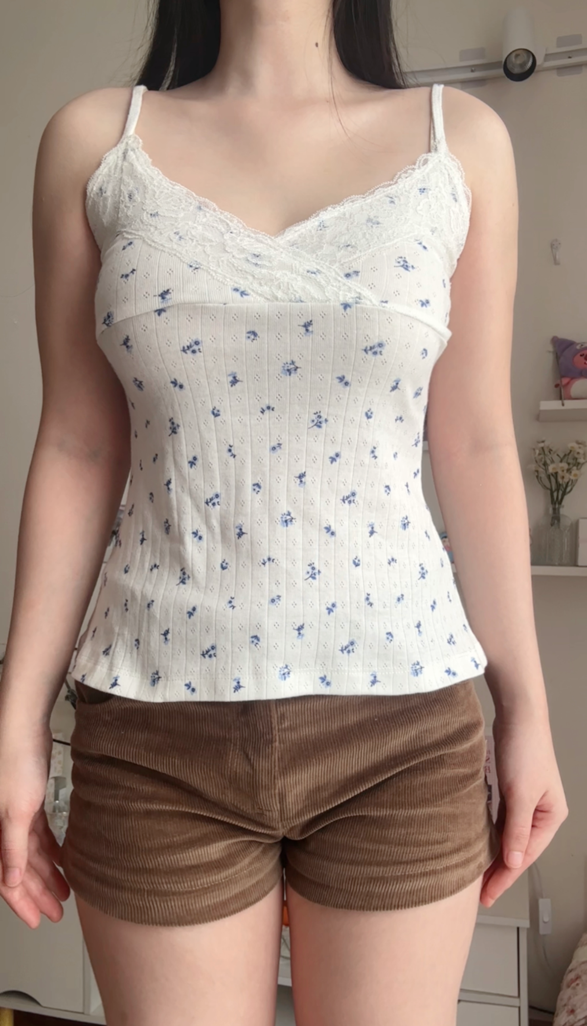 Blue floral wrap cami