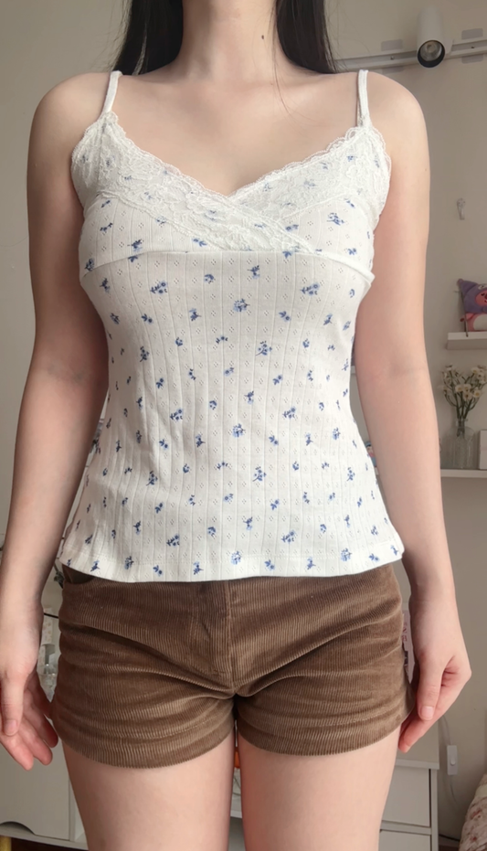 Blue floral wrap cami