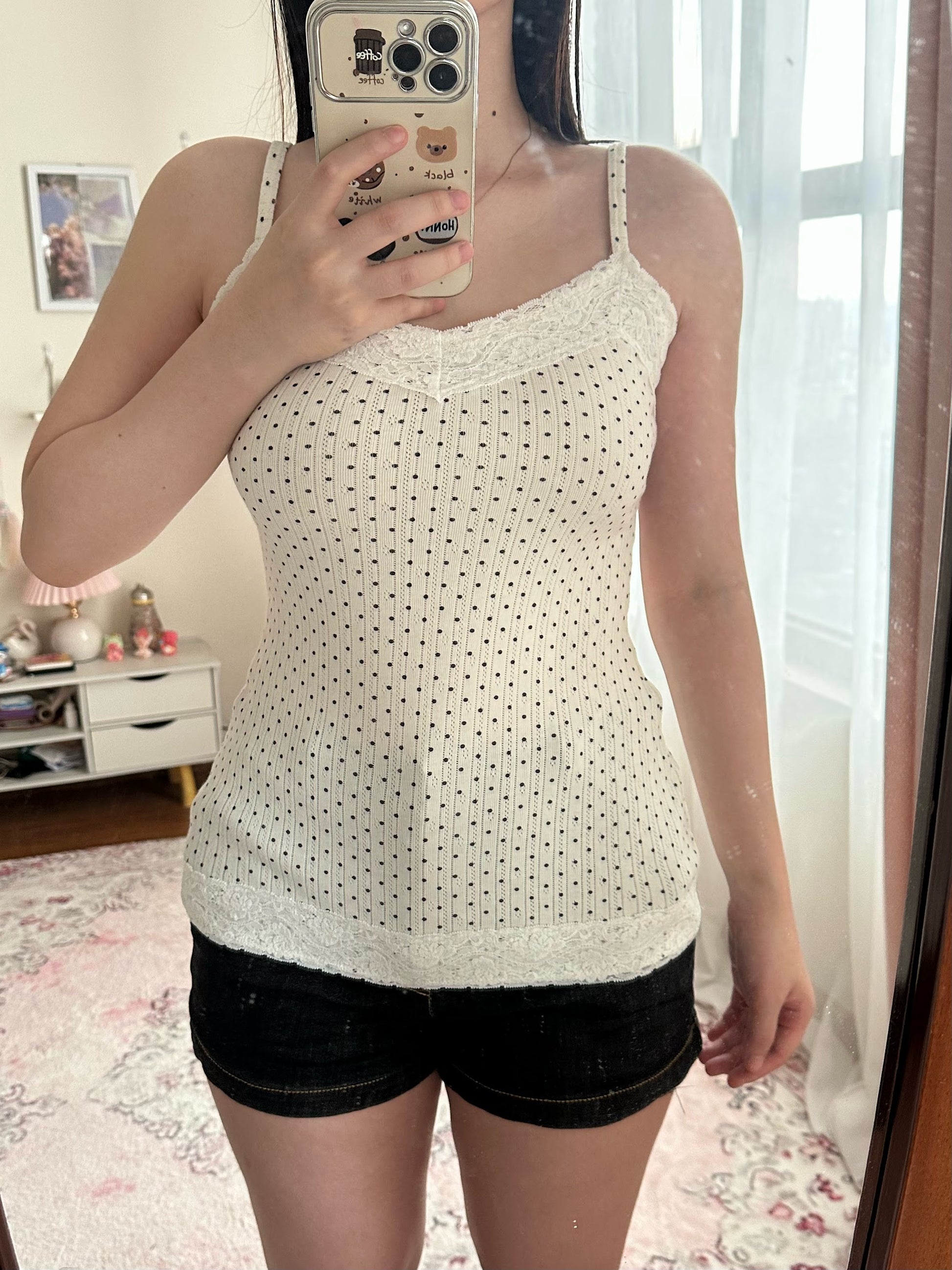 Black polka dots lace cami