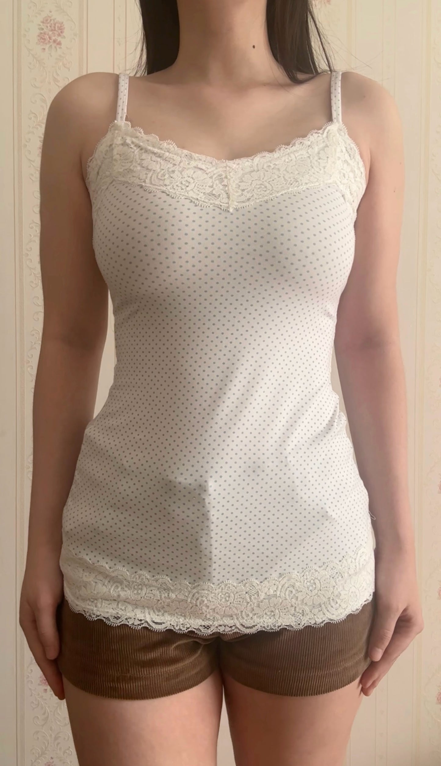 Blue polka dots lace cami