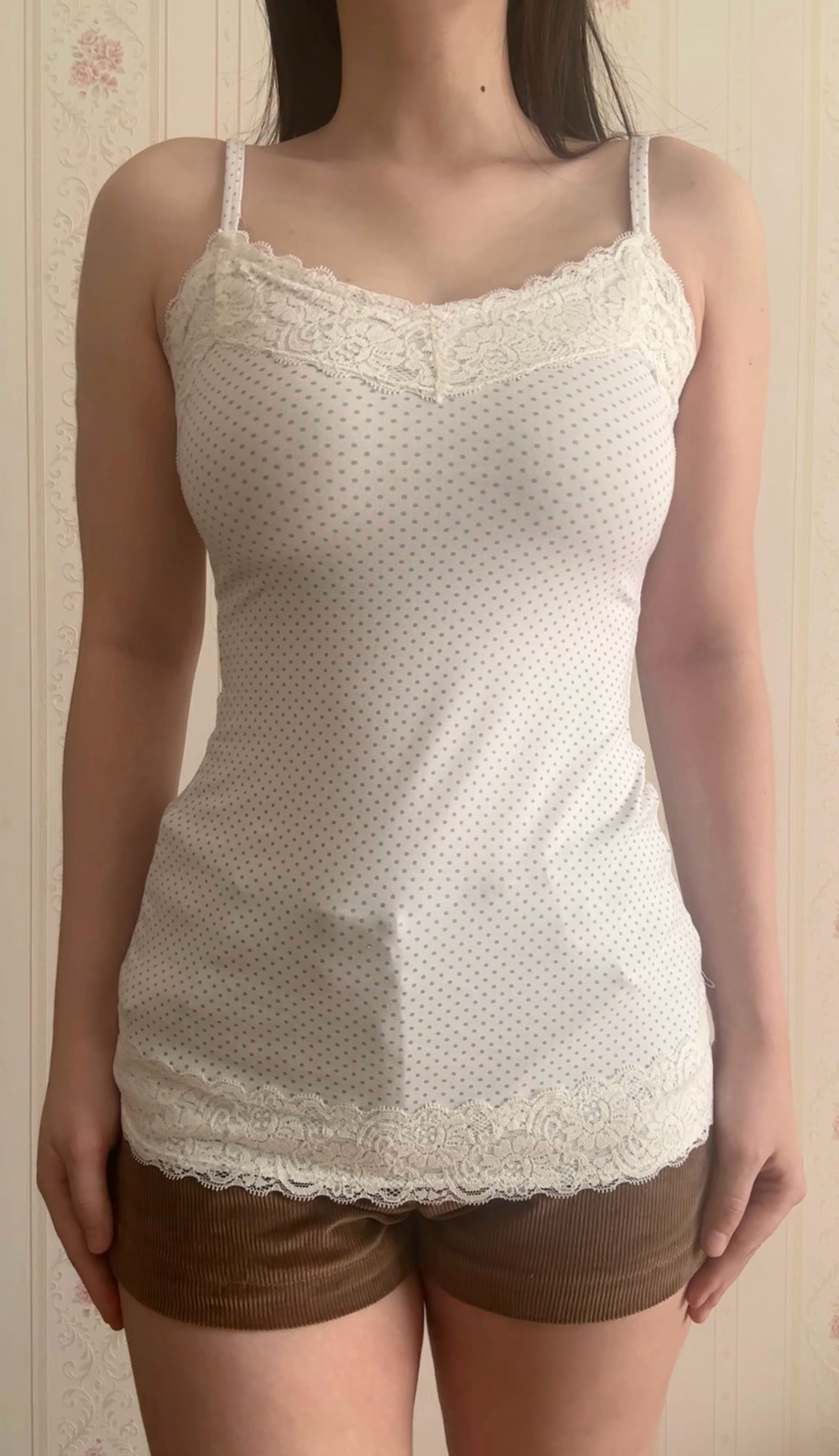 Blue polka dots lace cami