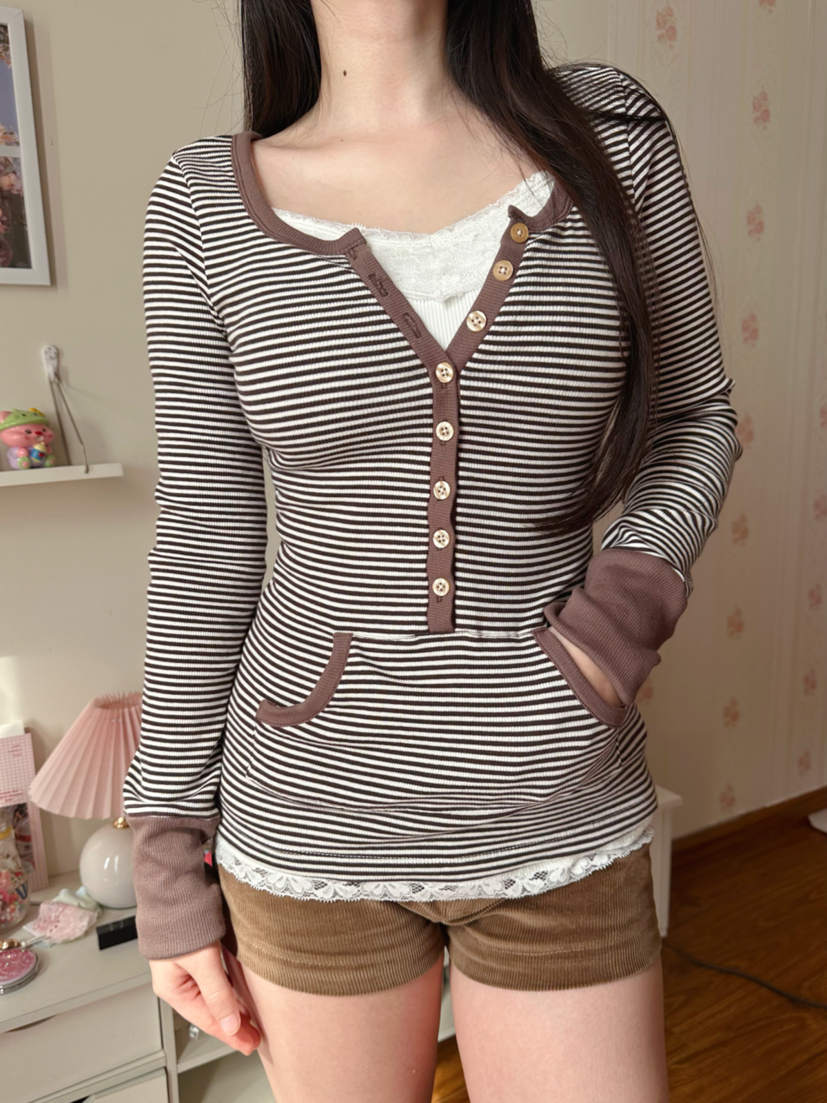 Brown stripe henley top