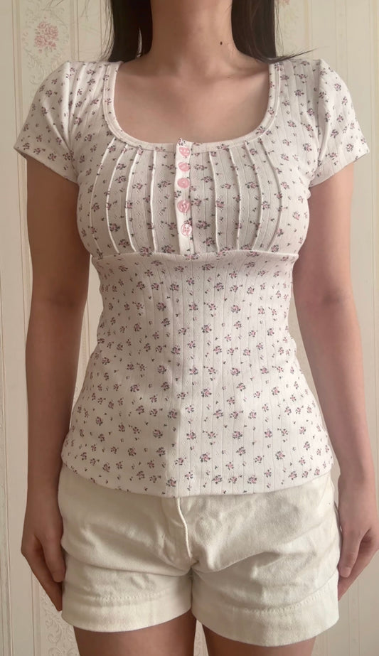 Floral Henley Top (Pink ver)