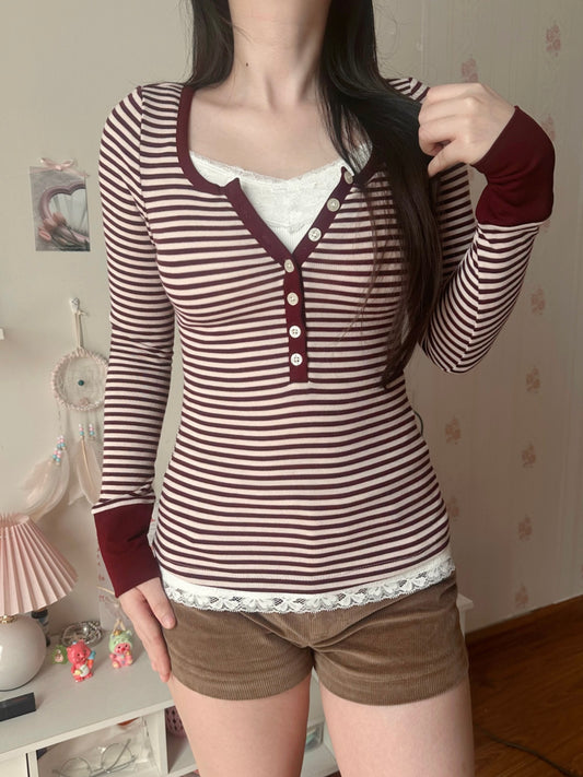 Burgundy stripe henley top