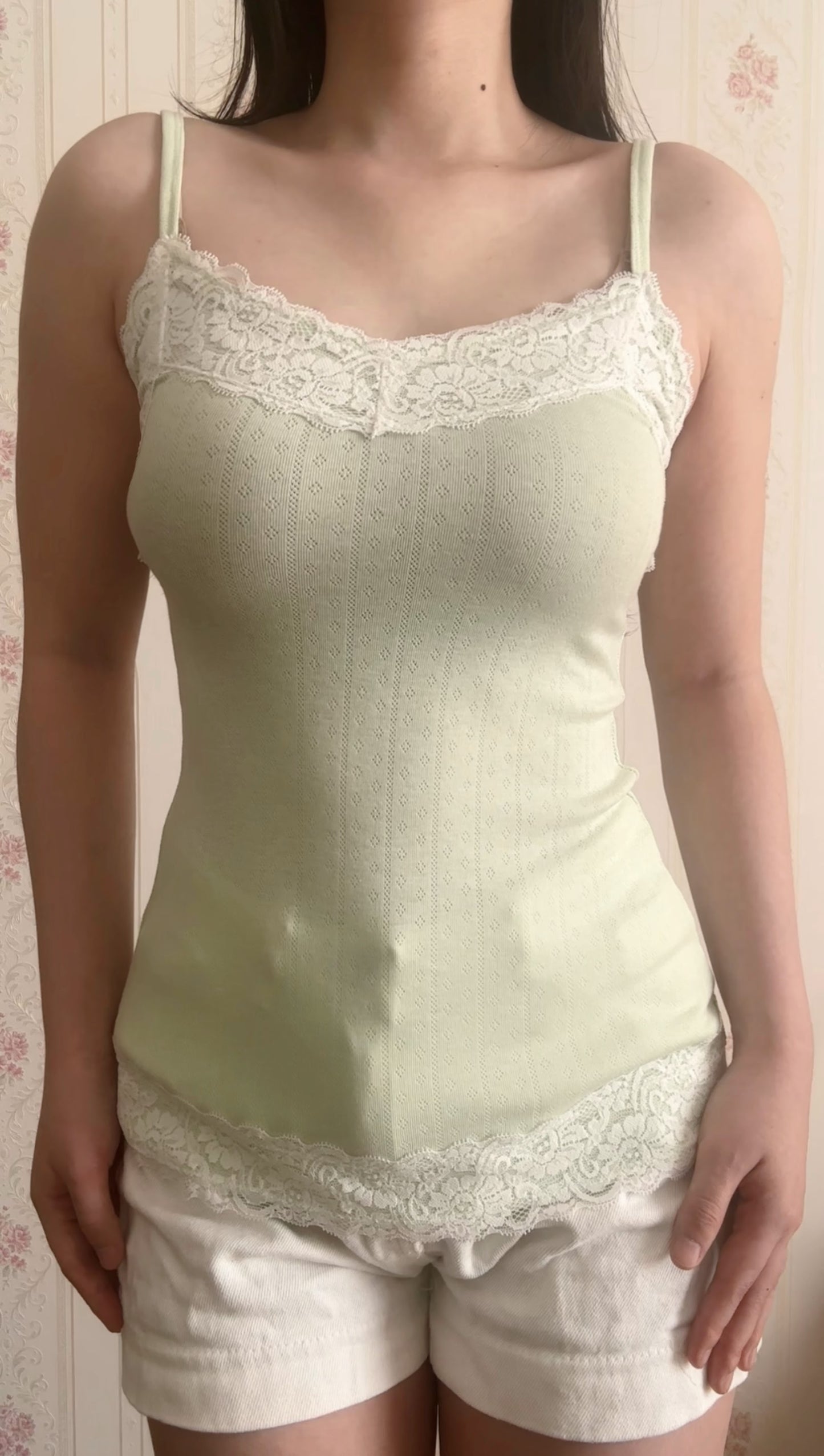Pastel green lace cami