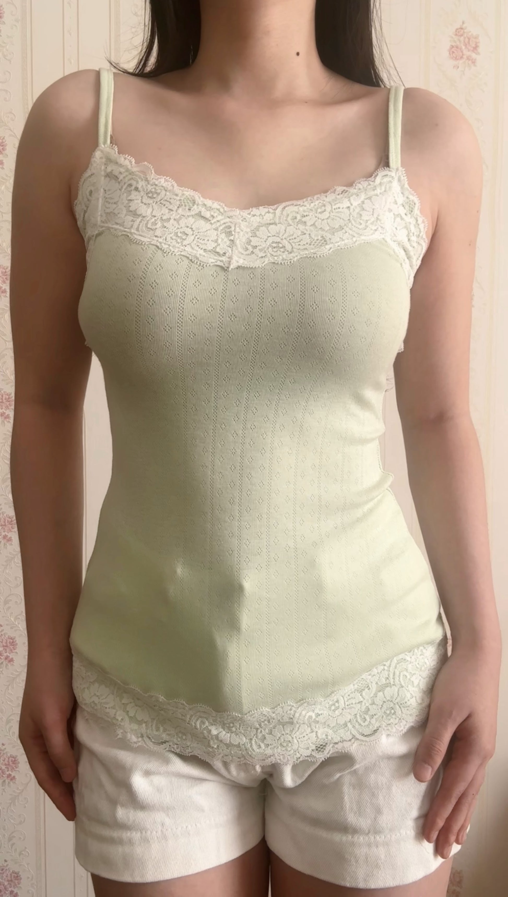 Pastel green lace cami