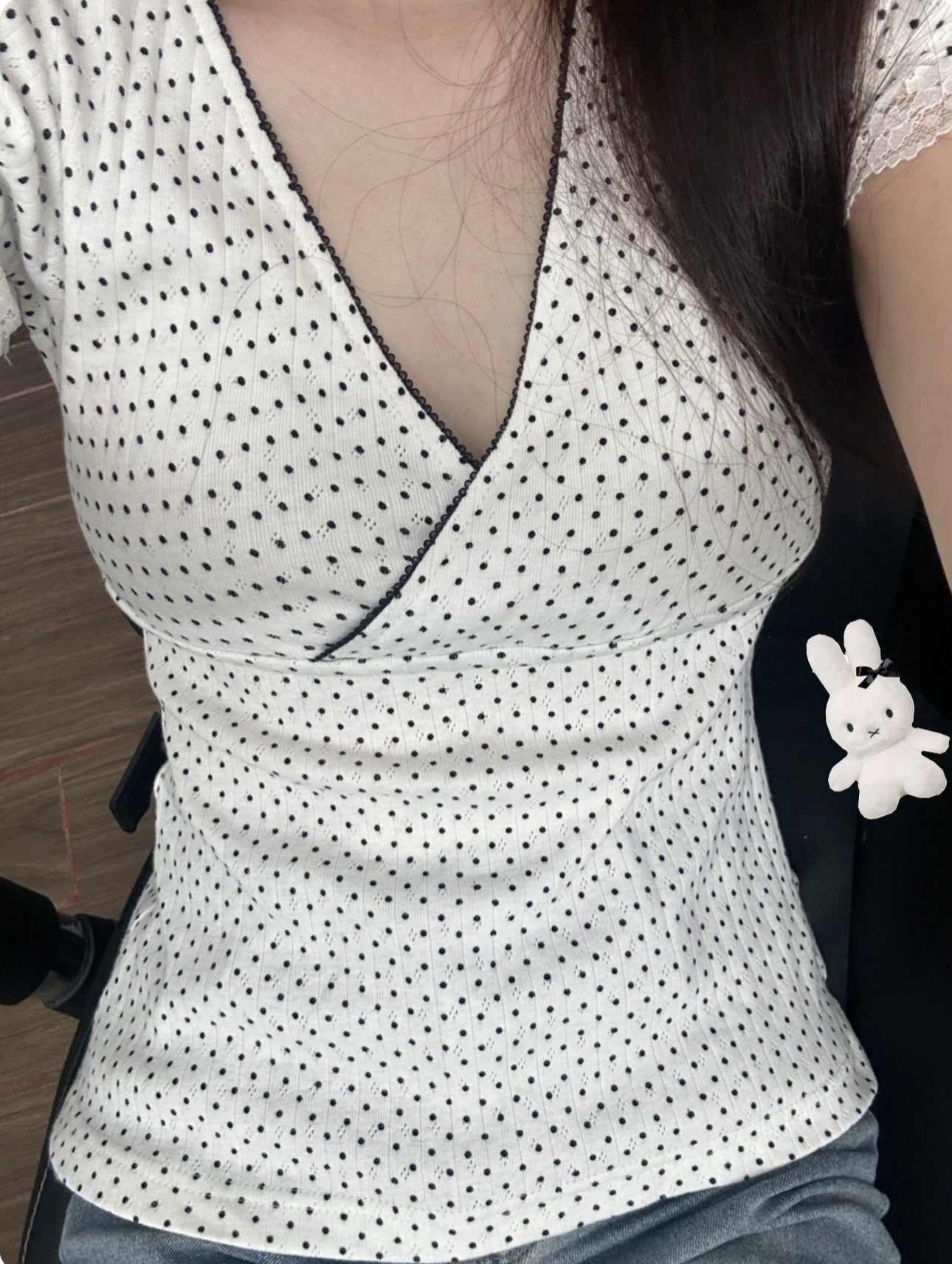 Polka dots wrap top (short sleeve)