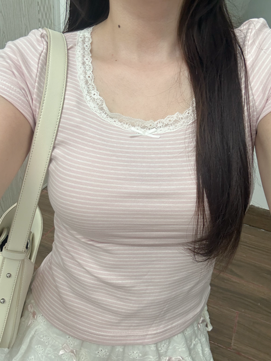 Pink stripe top (short sleeve)