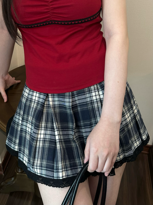 Plaid skirt (navy blue)