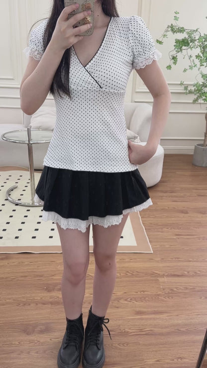 Polka dots wrap top (short sleeve)